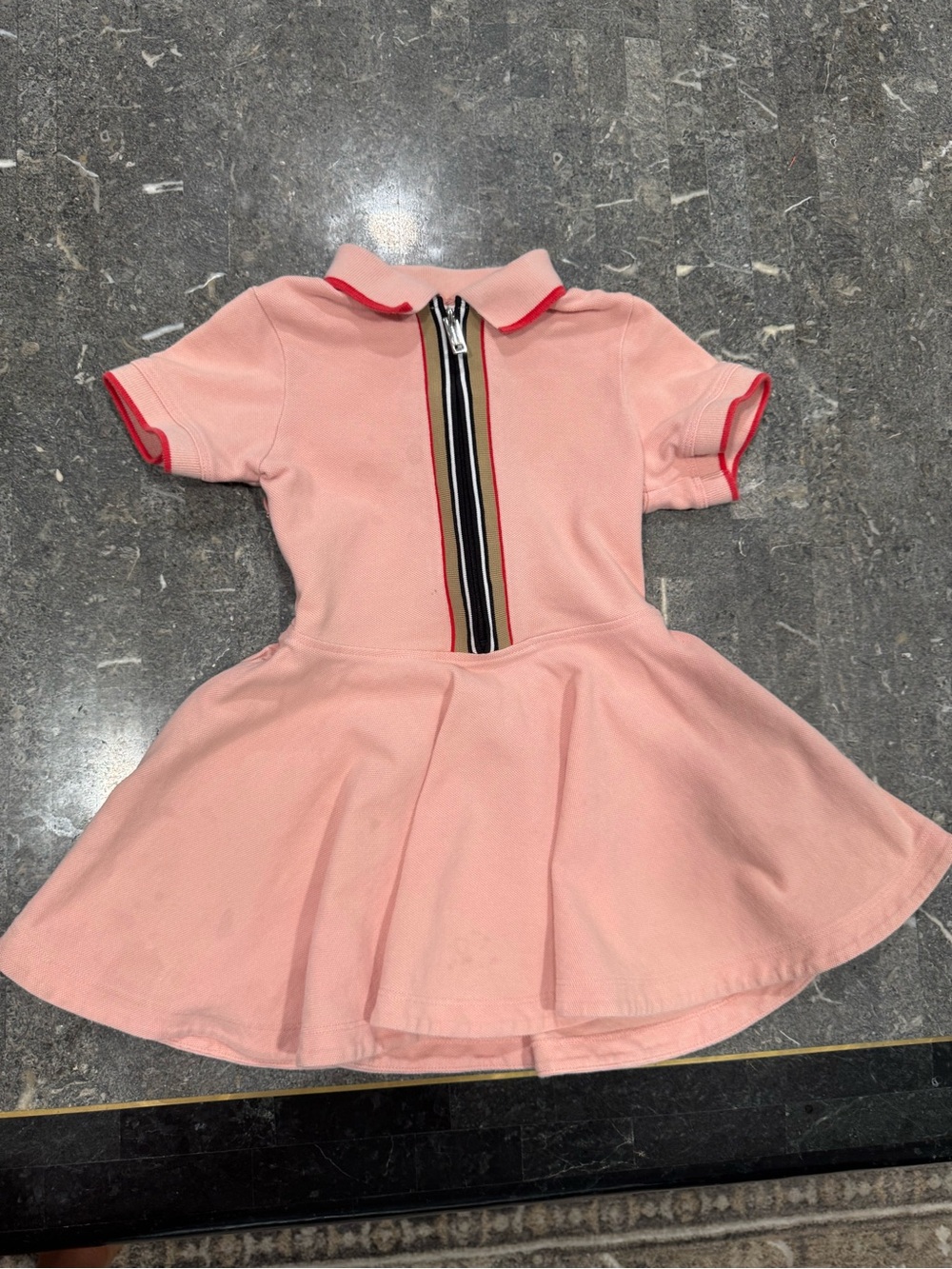 Burberry Pink Polo Dress with Signature Stripe Trim